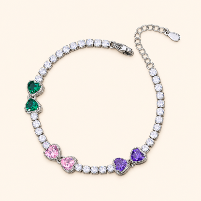 Women’s Amethyst-Inspired Cubic Zirconia Tennis Bracelet with Heart, Oval or Round Gemstone Detail