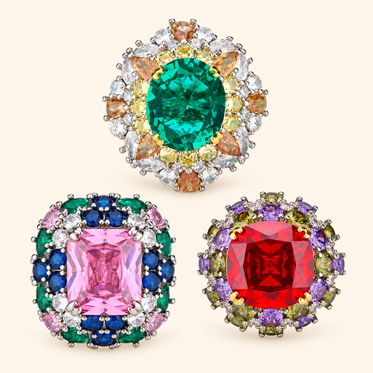 Women’s Candy Color Cubic Zirconia Adjustable Statement Ring with Pink, Red or Emerald Green Gemstone