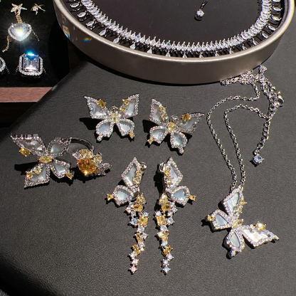 Women’s Cinderella Butterfly Jewelry Set with Shell Inlays and Pale Yellow Cubic Zirconia
