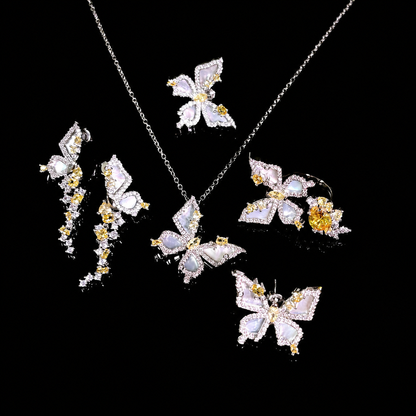 Women’s Cinderella Butterfly Jewelry Set with Shell Inlays and Pale Yellow Cubic Zirconia