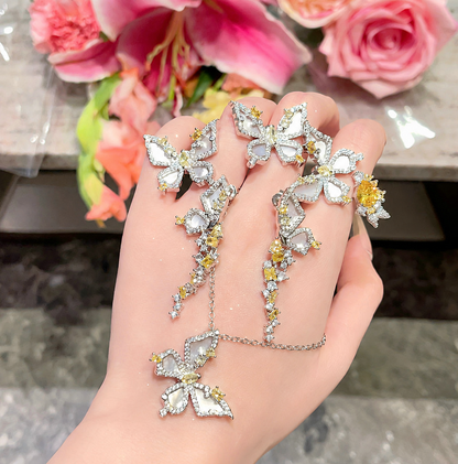 Women’s Cinderella Butterfly Jewelry Set with Shell Inlays and Pale Yellow Cubic Zirconia