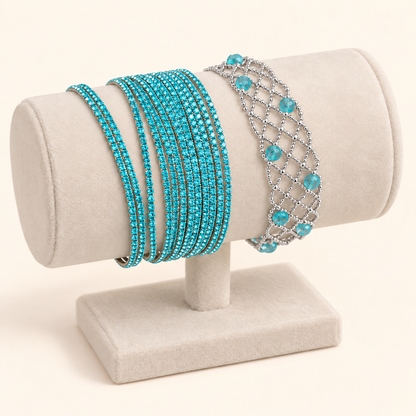 Women’s Ice Blue Rhinestone Bracelet with Layered Strands