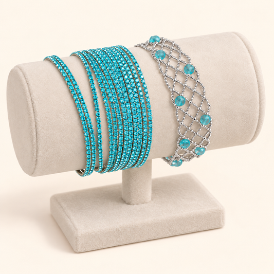 Women’s Ice Blue Rhinestone Bracelet with Layered Strands