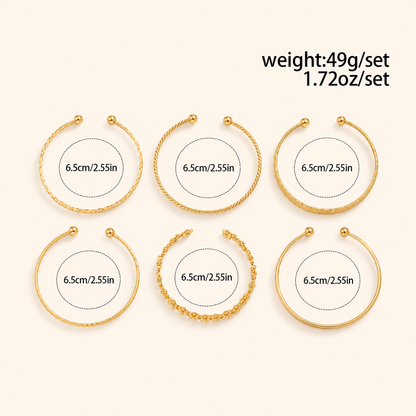 Women’s 6-Piece Textured Bangle Set with Floral, Heart and Star Details