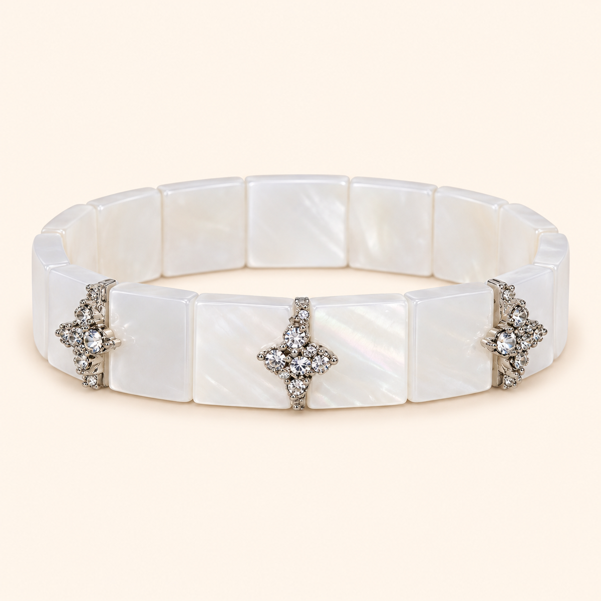 Women’s Mother-of-Pearl Bracelet with Sparkling Floral Details