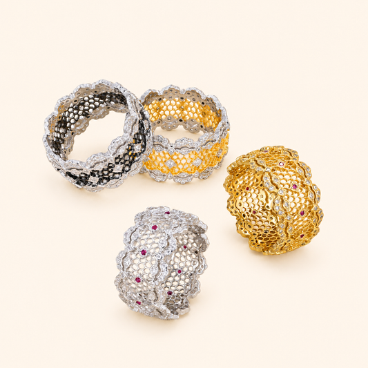 Women’s 925 Sterling Silver Wide Band Ring with Openwork Lace Detail