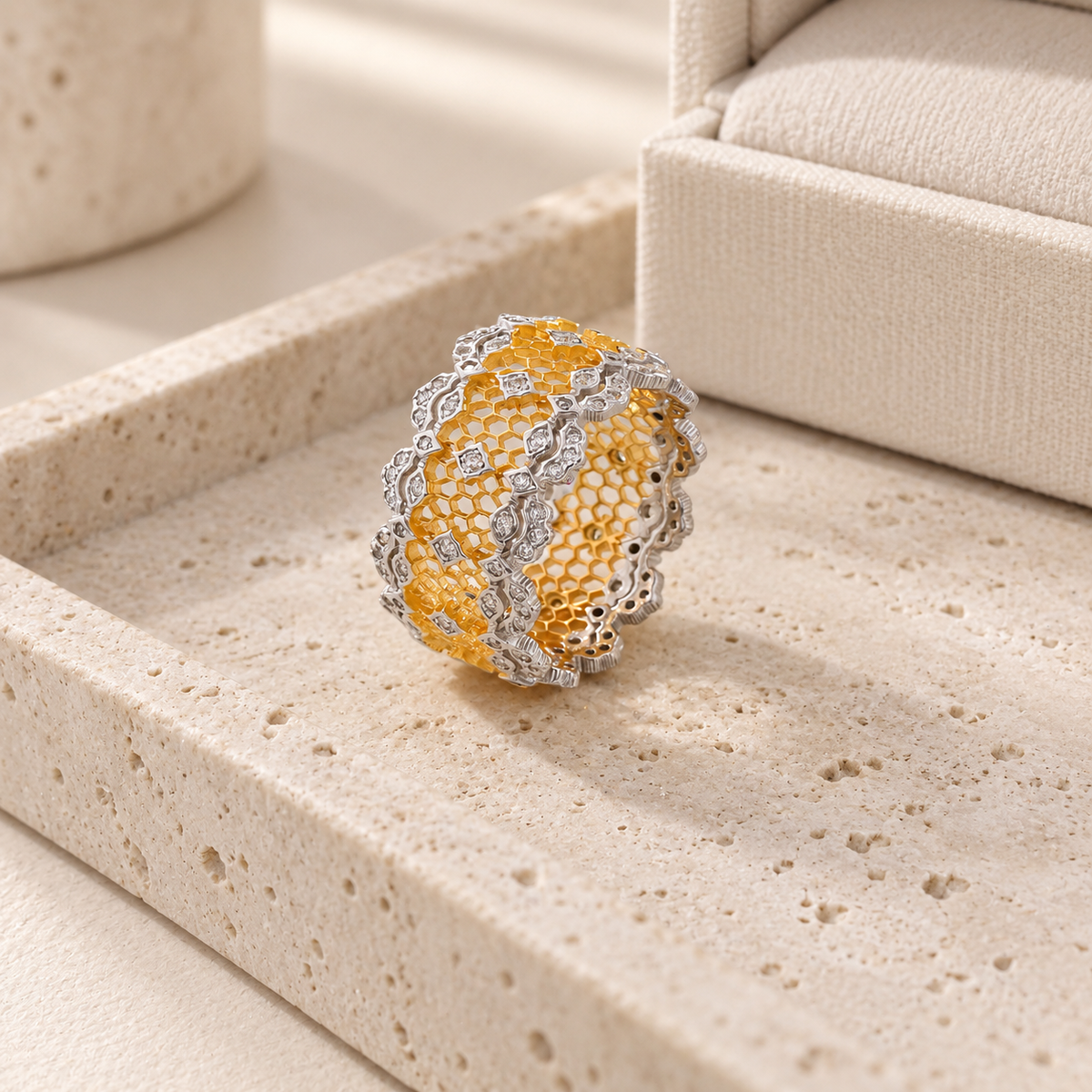 Women’s 925 Sterling Silver Wide Band Ring with Openwork Lace Detail