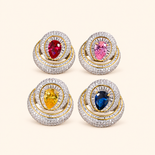 Women’s Elegant Pear-Shaped Cubic Zirconia Adjustable Ring with Layered Halo Detail
