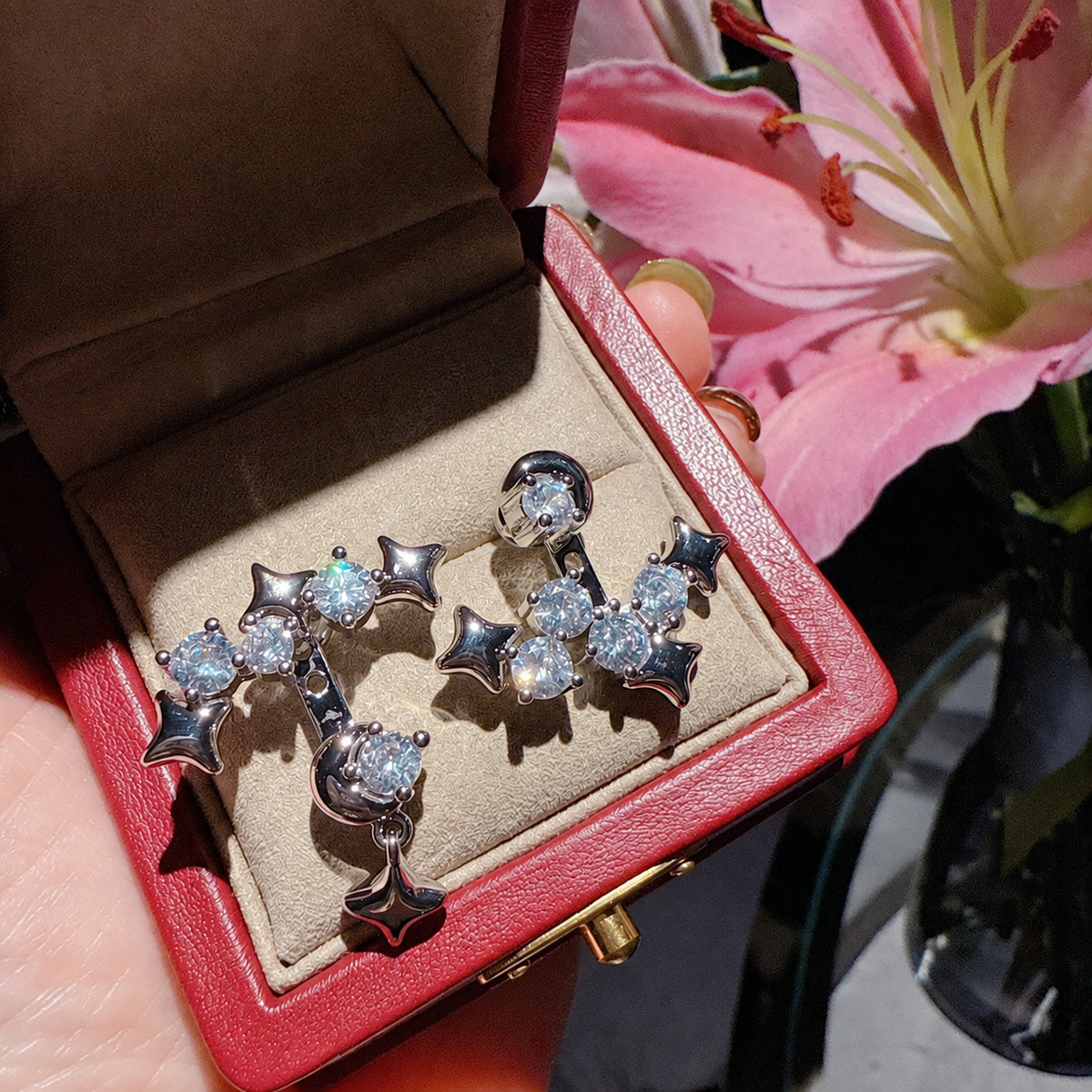Women’s Celestial Cubic Zirconia Necklace, Earrings, Bracelet & Ring Set with Star and Tassel Details