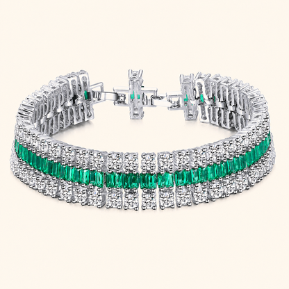 Emerald Green Triple-Row Cubic Zirconia Bracelet