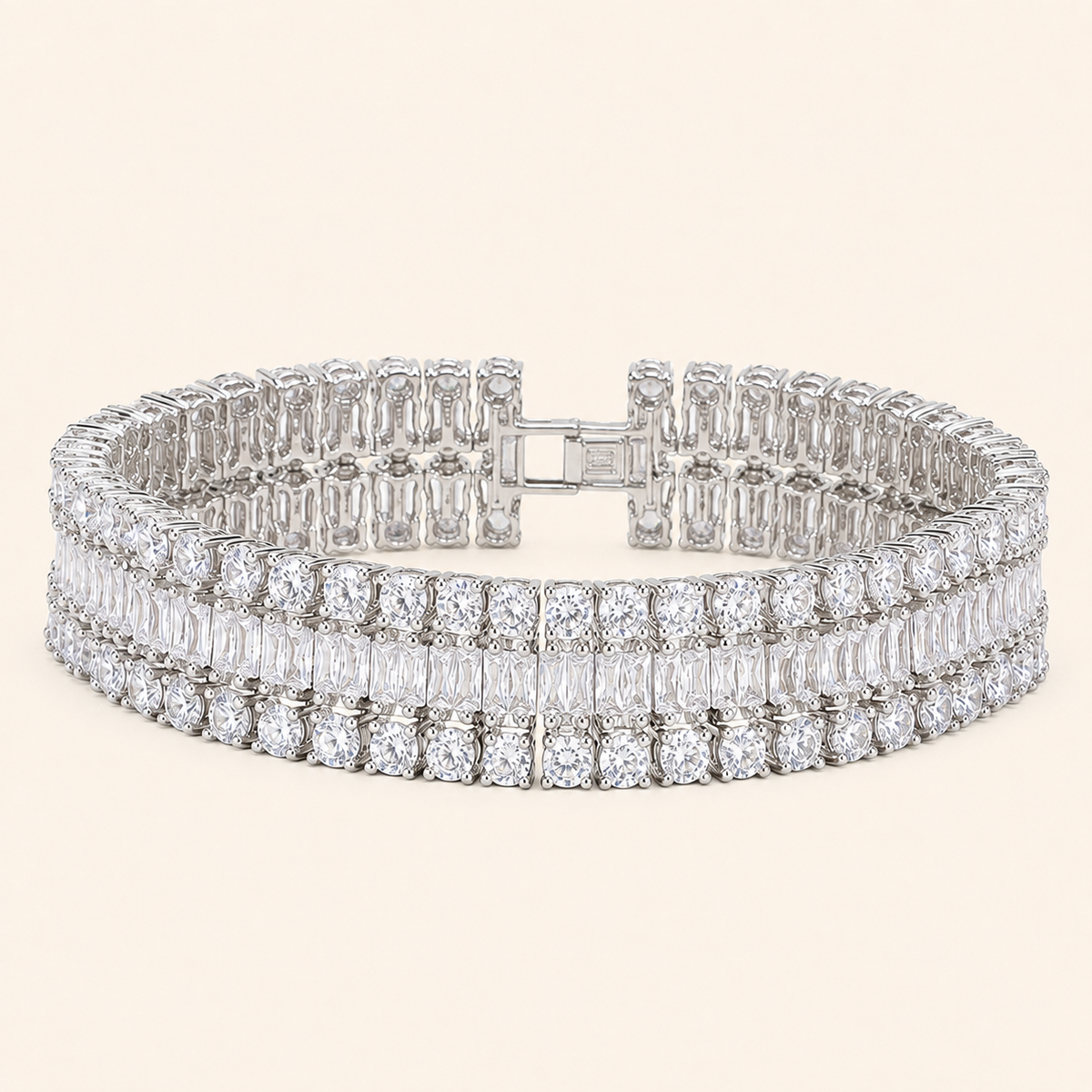 Emerald Green Triple-Row Cubic Zirconia Bracelet