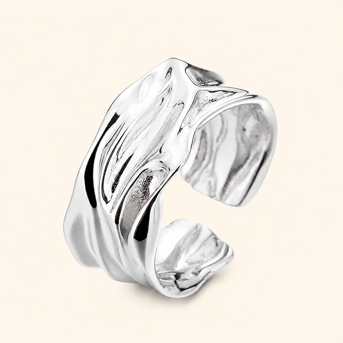 S925 Sterling Silver Sculptural Wave Open Ring