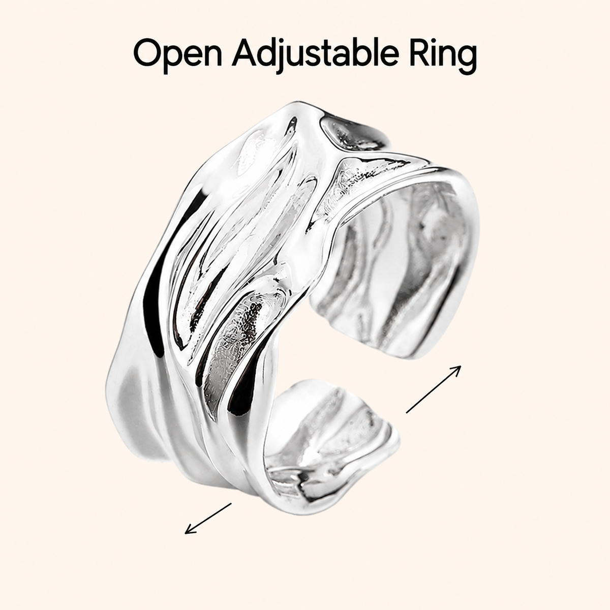 S925 Sterling Silver Sculptural Wave Open Ring