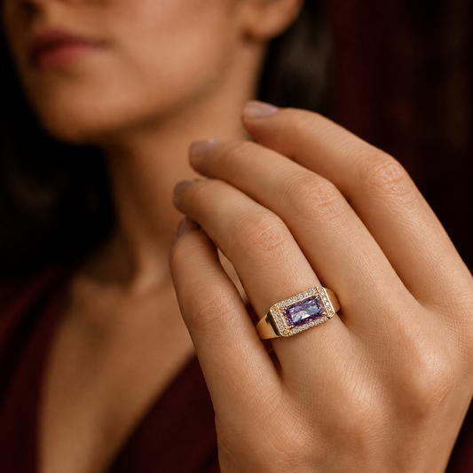 S925 Sterling Silver Adjustable Geometric Halo Ring with 5 × 7 mm Ice-Cut High-Carbon Stone