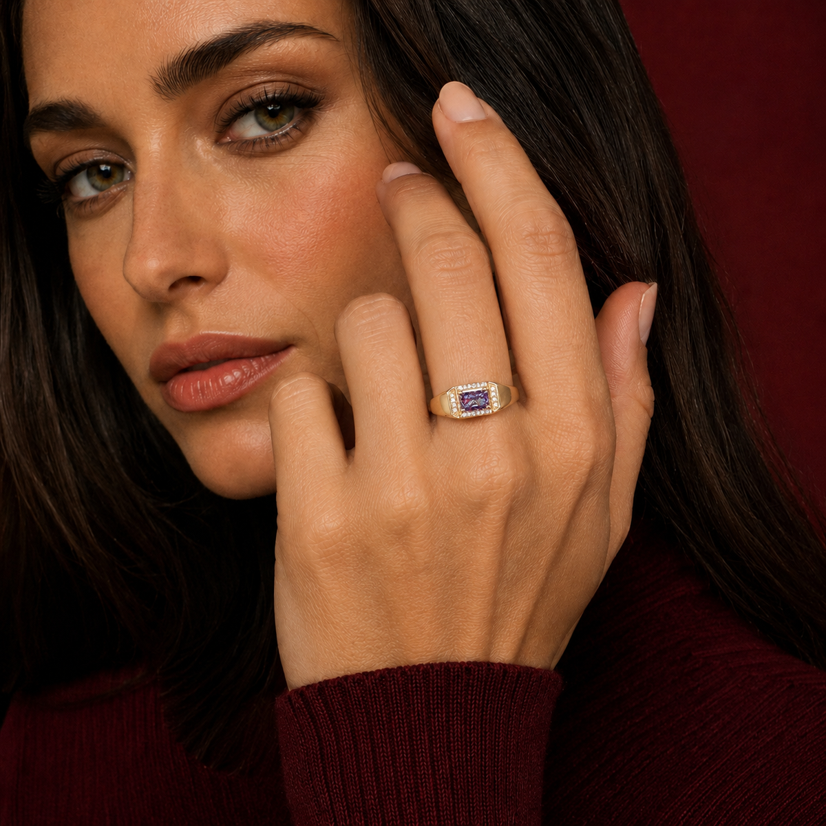 S925 Sterling Silver Adjustable Geometric Halo Ring with 5 × 7 mm Ice-Cut High-Carbon Stone