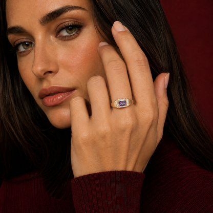 S925 Sterling Silver Adjustable Geometric Halo Ring with 5 × 7 mm Ice-Cut High-Carbon Stone