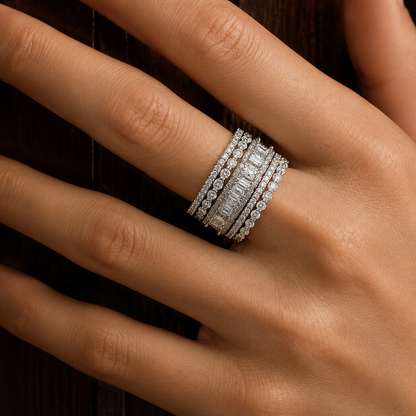 925 Sterling Silver Cubic Zirconia Five-Piece Stacking Ring Set