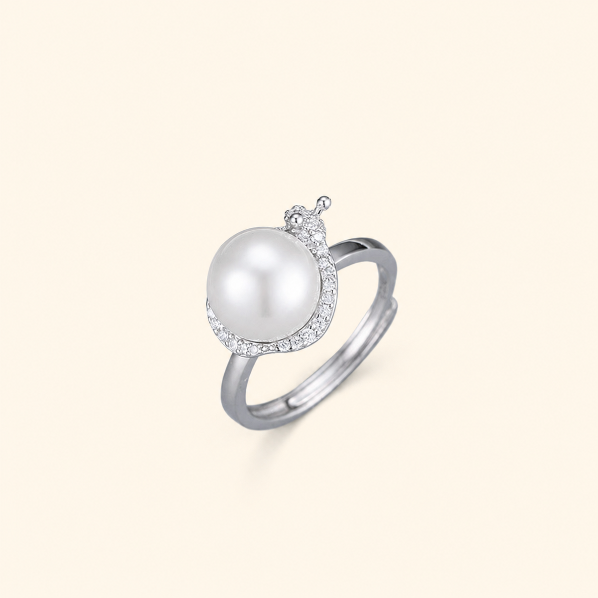 Women’s 925 Sterling Silver Adjustable Pearl Crown Ring with Cubic Zirconia Detail