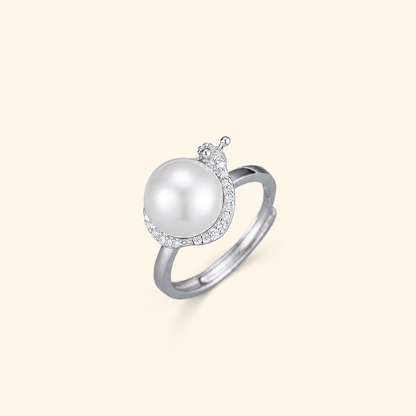 Women’s 925 Sterling Silver Adjustable Pearl Crown Ring with Cubic Zirconia Detail