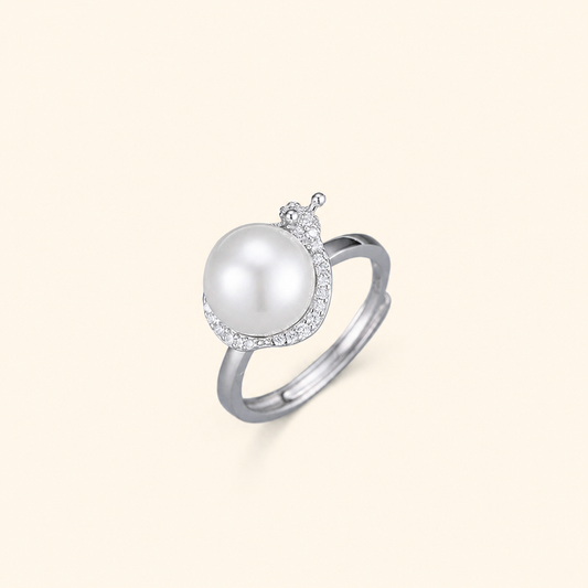 Women’s 925 Sterling Silver Adjustable Pearl Crown Ring with Cubic Zirconia Detail
