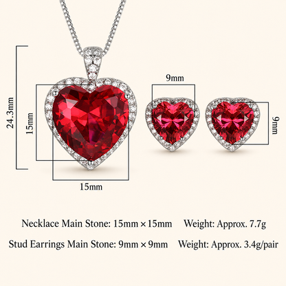 Women’s Romantic Heart-Cut Cubic Zirconia Pendant Necklace & Earrings Set with Halo Detail