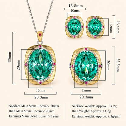 Women’s Luxury Paraiba Green Oval-Cut Cubic Zirconia Jewelry Collection with Bird’s Nest Halo Detail