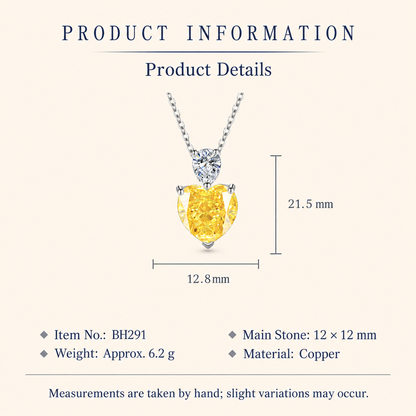 Women’s Yellow Heart-Cut High-Carbon Diamond Necklace, Earrings & Ring Jewelry Set