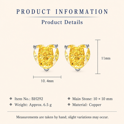 Women’s Yellow Heart-Cut High-Carbon Diamond Necklace, Earrings & Ring Jewelry Set