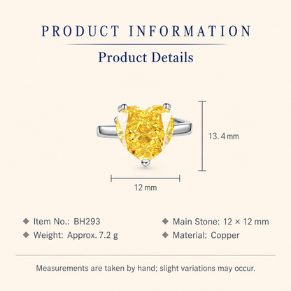 Women’s Yellow Heart-Cut High-Carbon Diamond Necklace, Earrings & Ring Jewelry Set