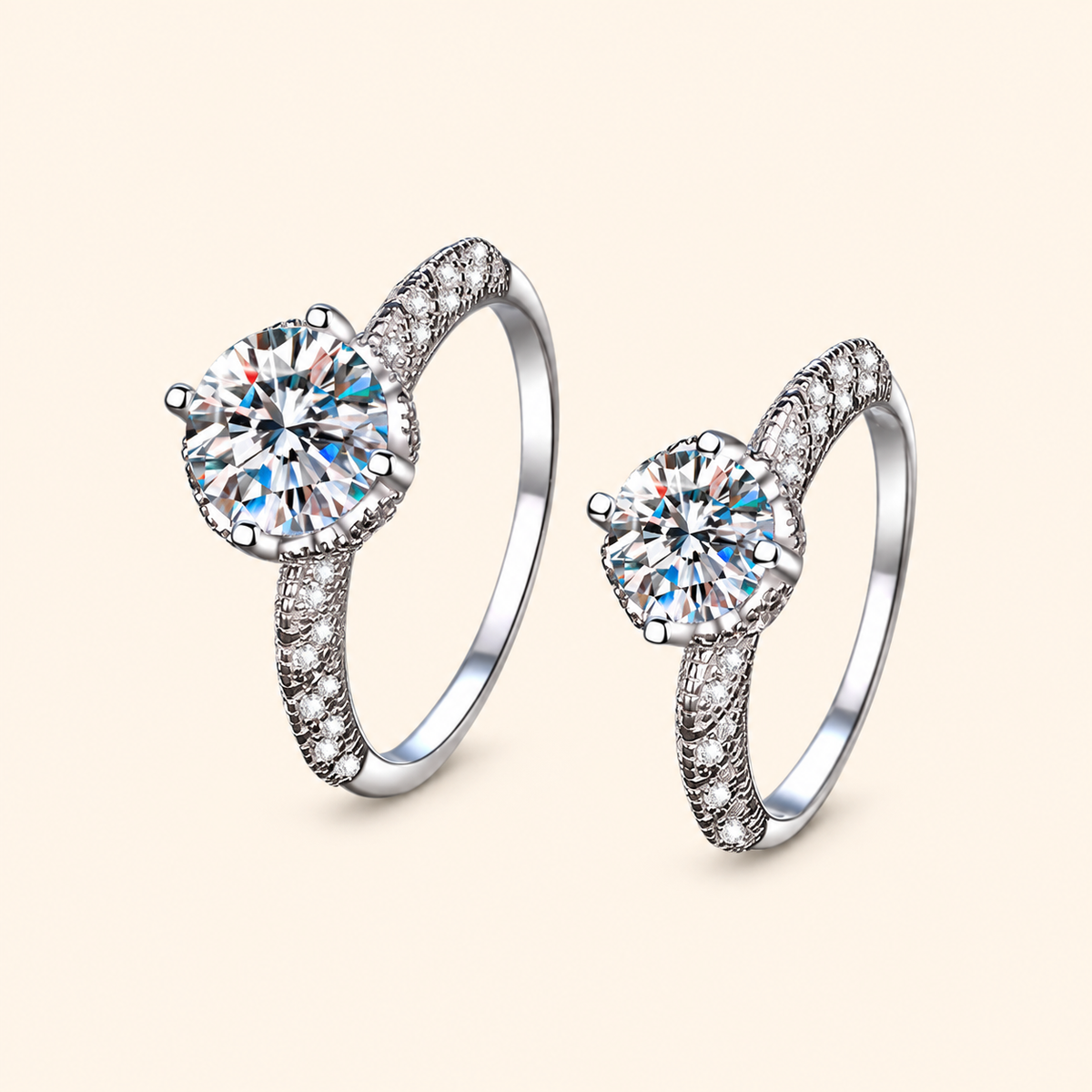Women’s S925 Sterling Silver Round-Cut Moissanite Ring with Angel Wing Detail – 1CT / 2CT / 3CT