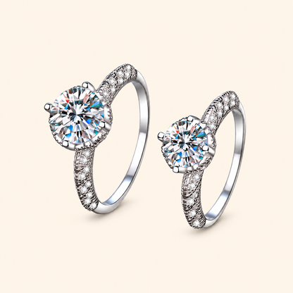 Women’s S925 Sterling Silver Round-Cut Moissanite Ring with Angel Wing Detail – 1CT / 2CT / 3CT