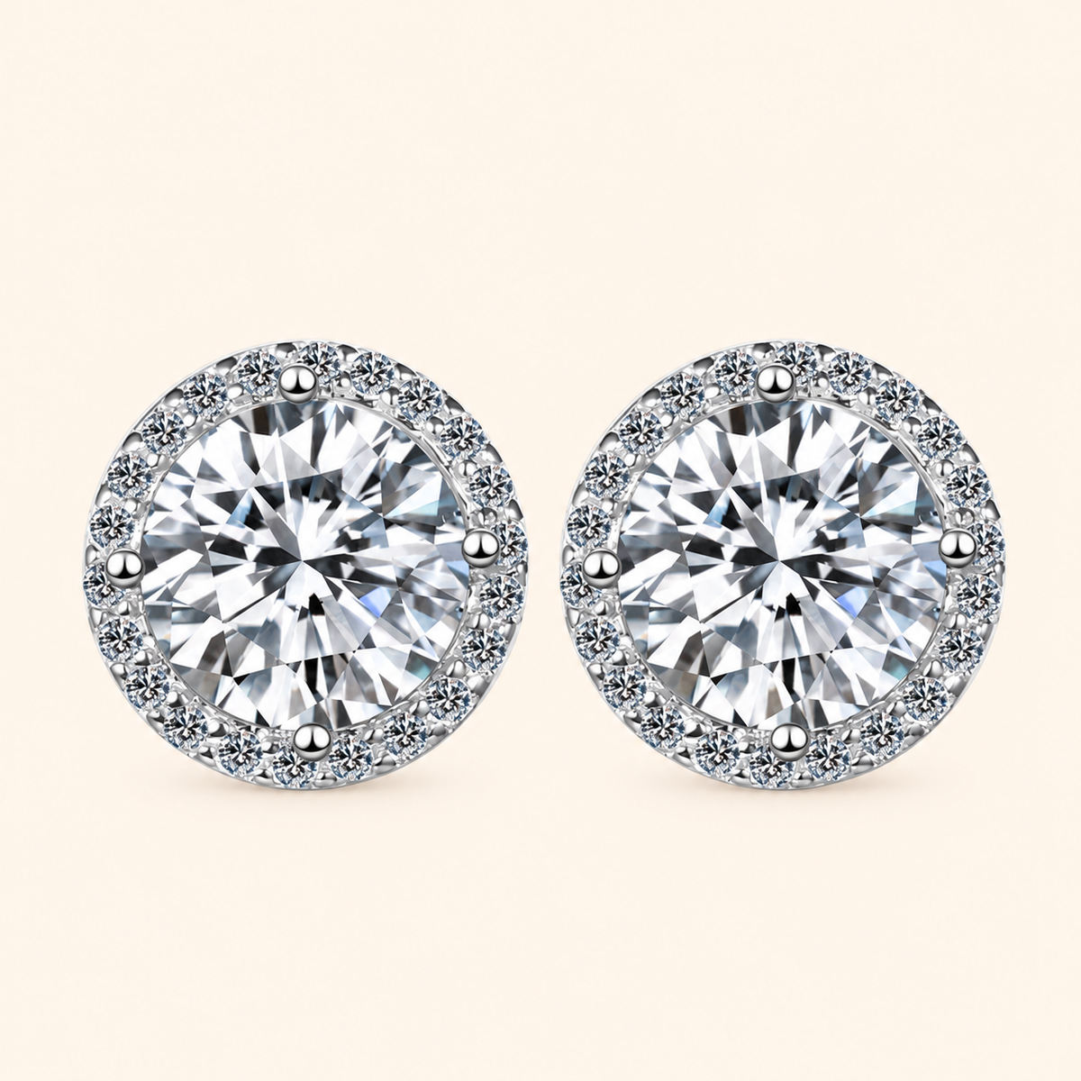 Women’s S925 Sterling Silver Round-Cut Moissanite Halo Stud Earrings – 0.1CT to 2CT
