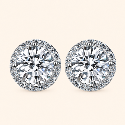 Women’s S925 Sterling Silver Round-Cut Moissanite Halo Stud Earrings – 0.1CT to 2CT