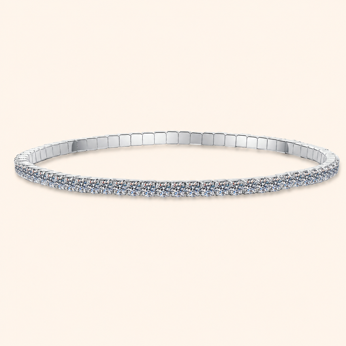 Women’s & Men’s S925 Sterling Silver Moissanite Tennis Stretch Bracelet – Gold & Silver