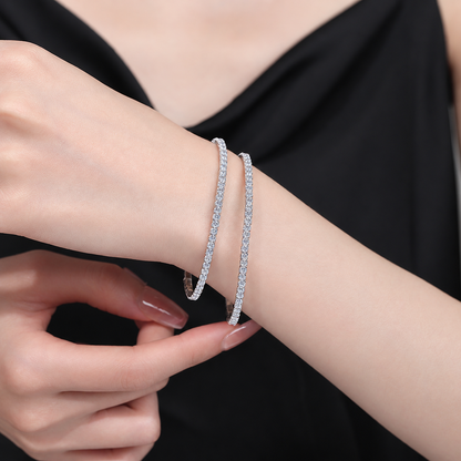Women’s & Men’s S925 Sterling Silver Moissanite Tennis Stretch Bracelet – Gold & Silver