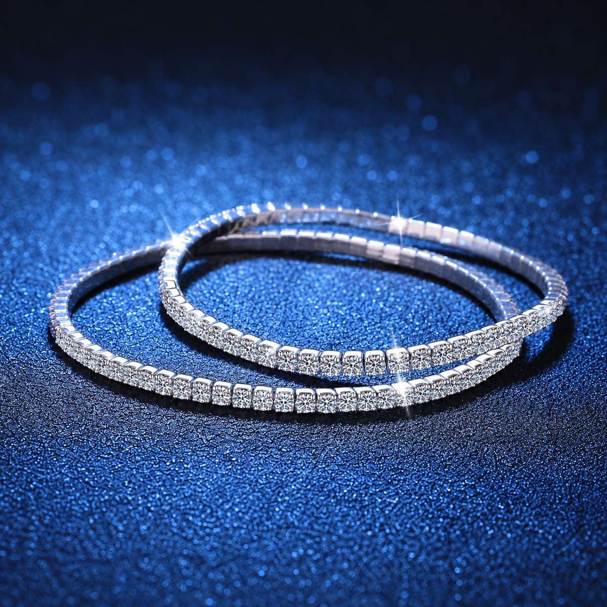 Women’s & Men’s S925 Sterling Silver Moissanite Tennis Stretch Bracelet – Gold & Silver