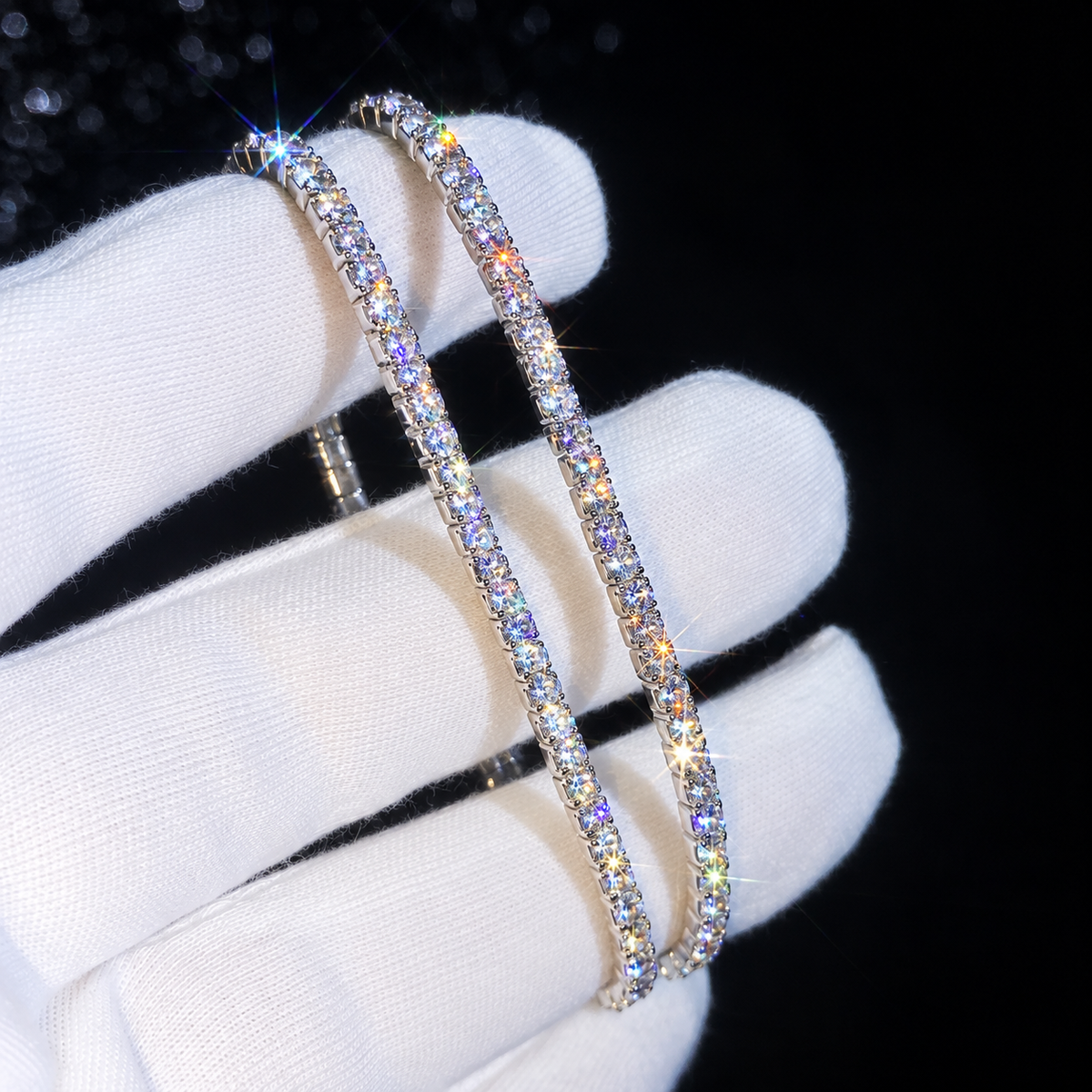 Women’s & Men’s S925 Sterling Silver Moissanite Tennis Stretch Bracelet – Gold & Silver