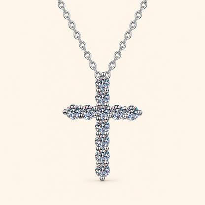 S925 Sterling Silver Round-Cut Moissanite Cross Pendant Necklace – 0.33CT / 0.66CT / 1.1CT