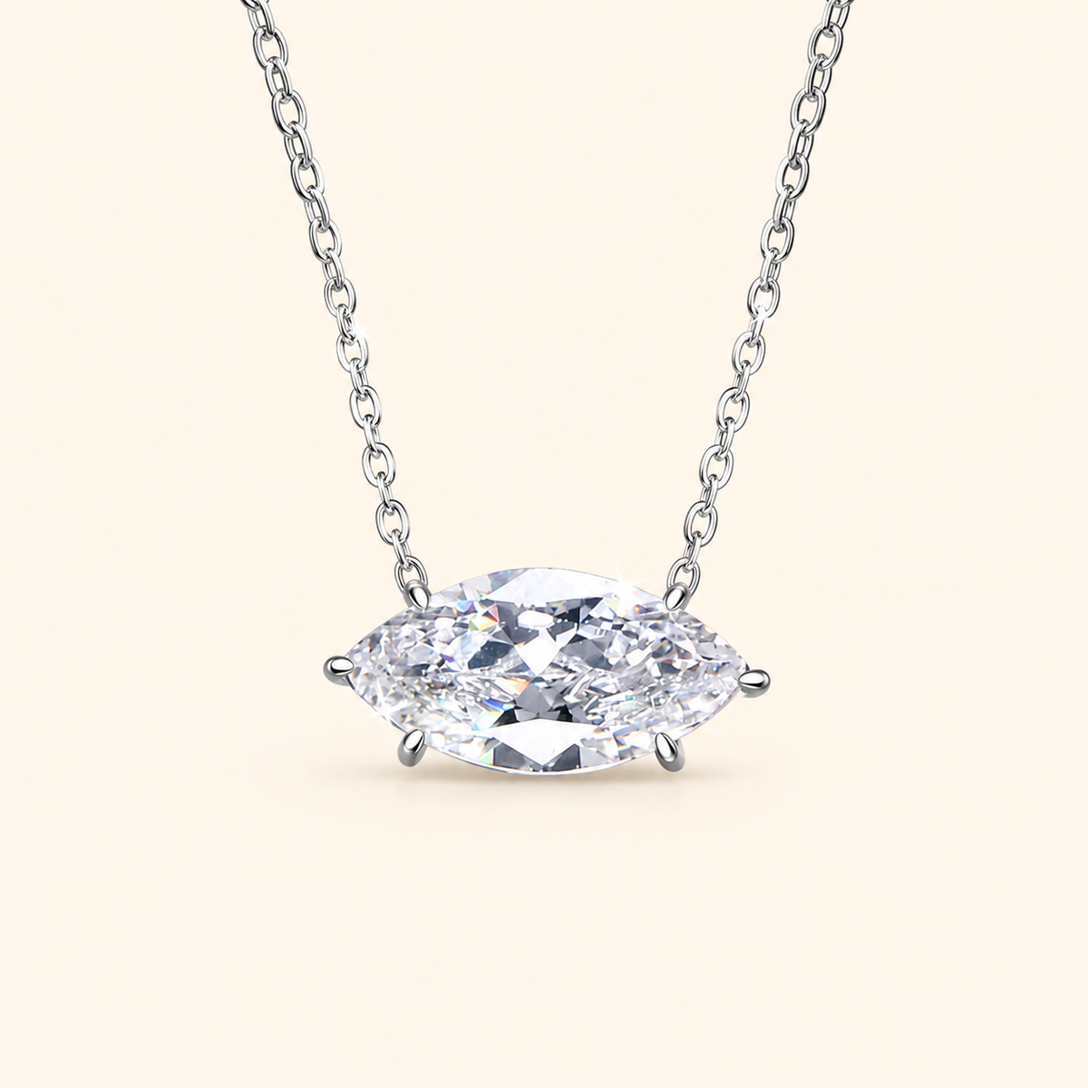 Women’s S925 Sterling Silver Marquise-Cut Moissanite Solitaire Necklace – 1CT / 2CT / 4CT