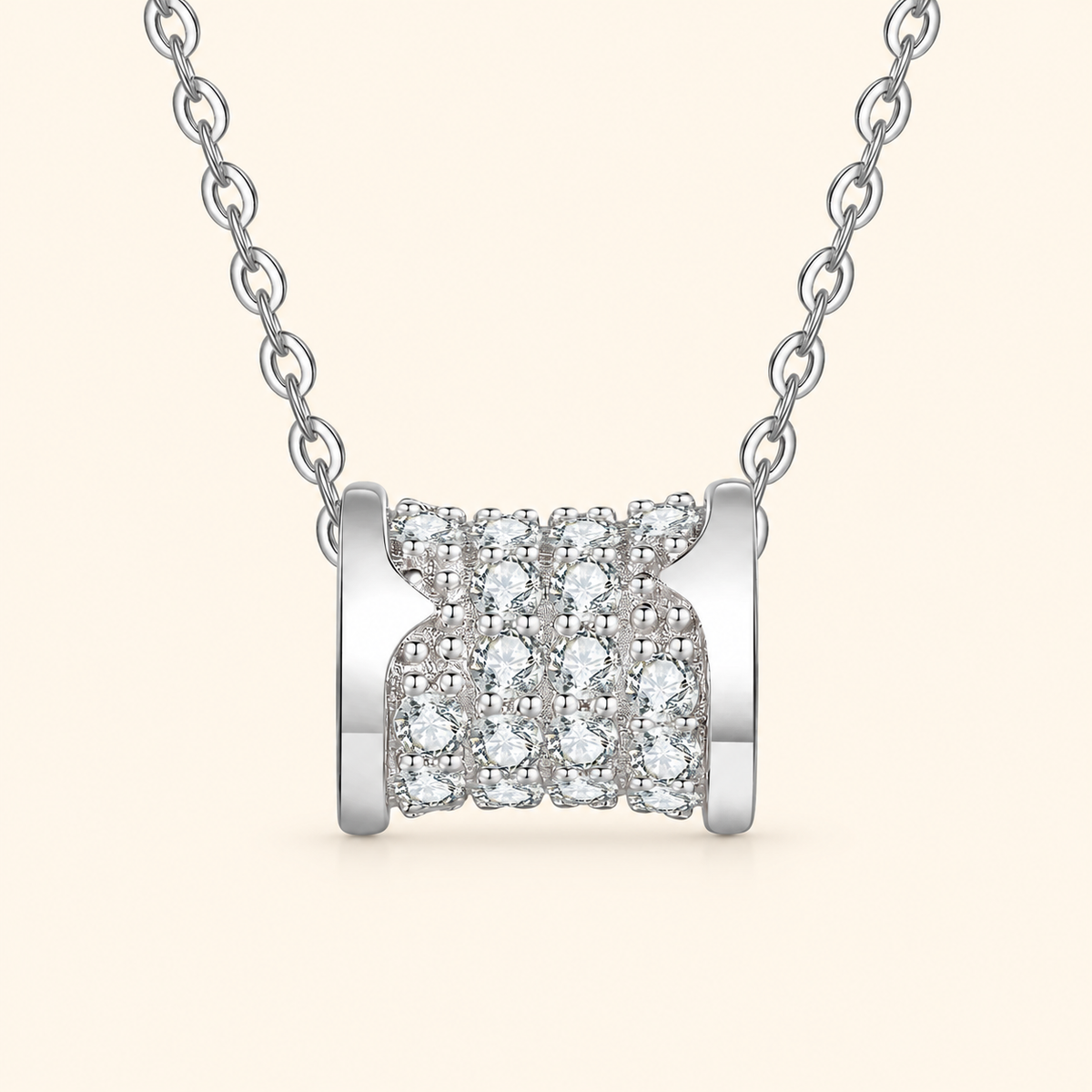 Women’s S925 Sterling Silver Pavé Moissanite Hourglass Pendant Necklace – 0.63CT
