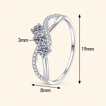 Women’s S925 Sterling Silver 0.30CT Moissanite Three-Stone Infinity Ring with Pavé Detail