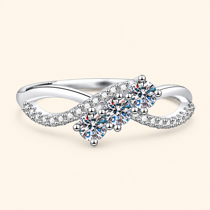 Women’s S925 Sterling Silver 0.30CT Moissanite Three-Stone Infinity Ring with Pavé Detail