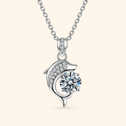 Women’s S925 Sterling Silver Dolphin Moissanite Pendant Necklace – 1CT