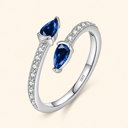 Women’s S925 Sterling Silver Royal Blue Marquise Stone Adjustable Open Ring with Pavé Detail