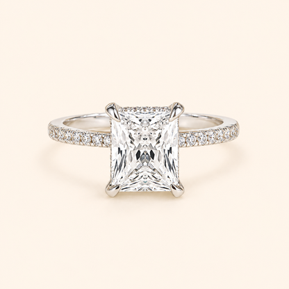 Women’s Luxury Rectangular-Cut Cubic Zirconia Four-Prong Pavé Ring – Platinum, Gold & Rose Gold Tone