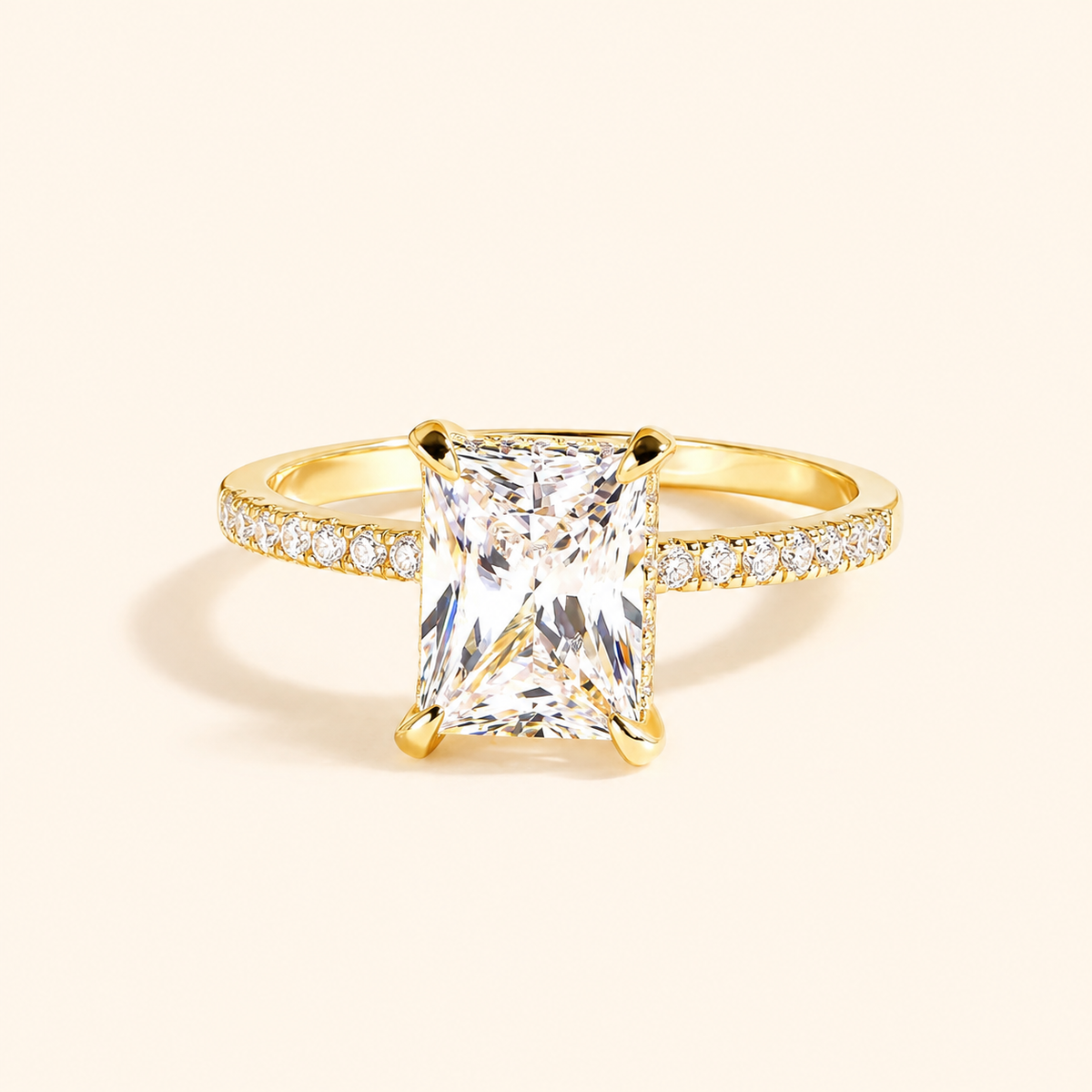 Women’s Luxury Rectangular-Cut Cubic Zirconia Four-Prong Pavé Ring – Platinum, Gold & Rose Gold Tone