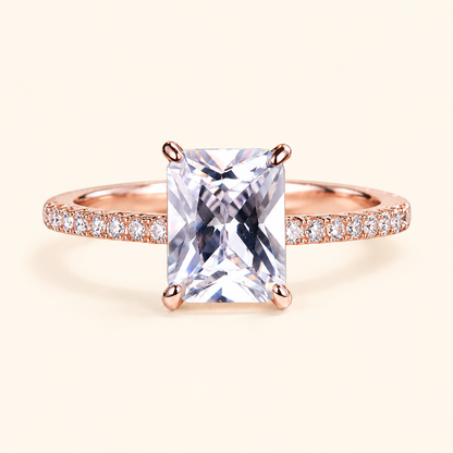 Women’s Luxury Rectangular-Cut Cubic Zirconia Four-Prong Pavé Ring – Platinum, Gold & Rose Gold Tone