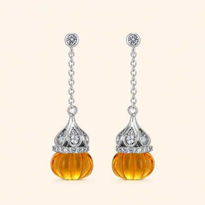 925 Sterling Silver Citrine Pumpkin Bead Drop Earrings with Sparkling Accents