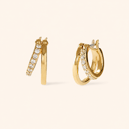 Gold-Tone Double-Row Zirconia Huggie Hoop Earrings