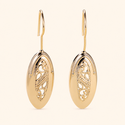 Women’s Champagne Gold Oval Drop Earrings with Openwork Scroll Detail